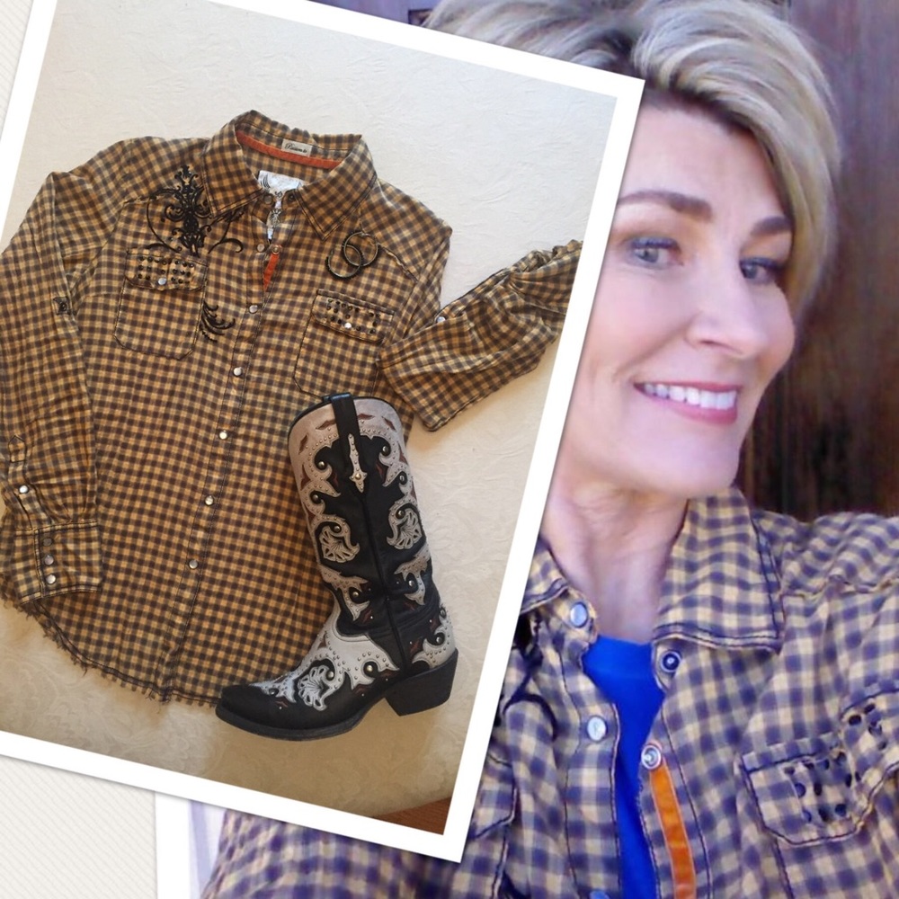 Roar Western Inspired Checked Pearl Button Shirt - image 1